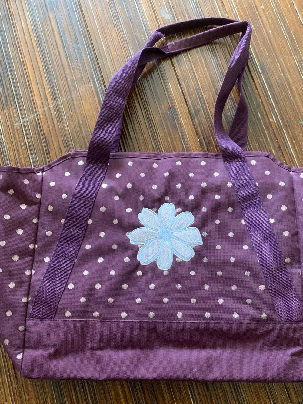 Thirty-one Purple Tote with Light Blue Floral Patch